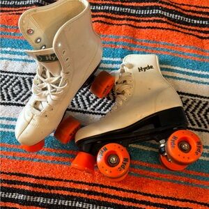 Vintage White Hyde Roller Skates with Orange Wheels
